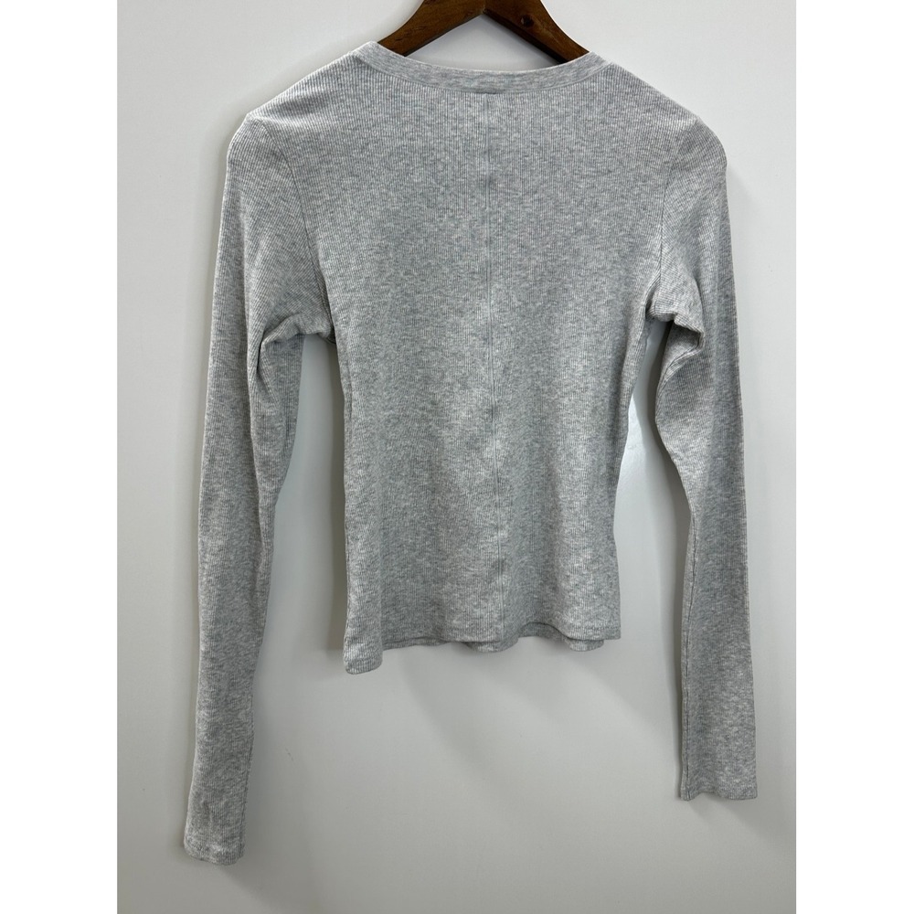 SKIMS Ribbed Cotton Blend Crew Neck Long Sleeve Large Top Light Heather Gray - Picture 9 of 12